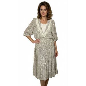 Vintage Positive Influence Womens Animal Print Pleated Dress Small Dainty Lace